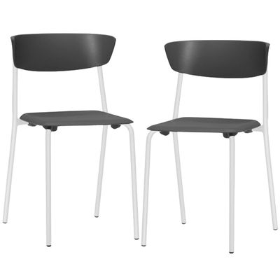 Kit 02 Cadeiras Empilhável Fixa Atom F02 Base Aço Branco Preto - Lyam Decor