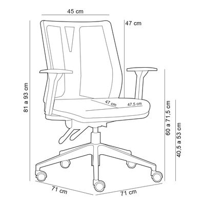 Cadeira de Escritório Giratória Diretor Flow F02 Base Cinza Sintético Preto - Lyam Decor