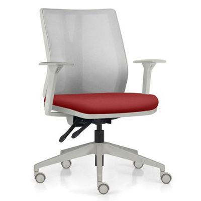 Cadeira de Escritório Giratória Diretor Flow F02 Base Cinza Sintético Vermelho - Lyam Decor