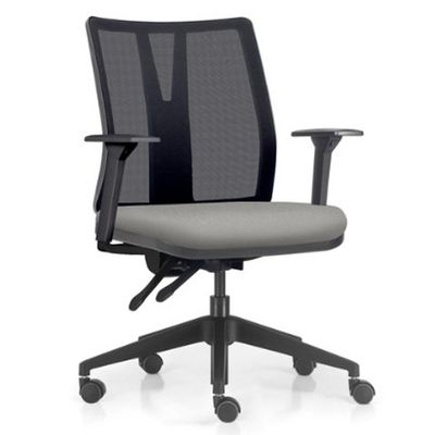 Cadeira de Escritório Giratória Diretor Flow F02 Base Preta Crepe Cinza - Lyam Decor