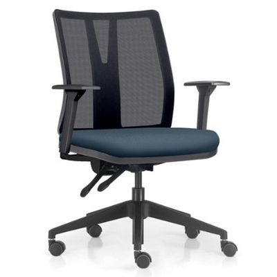 Cadeira de Escritório Giratória Diretor Flow F02 Base Preta Sintético Azul - Lyam Decor