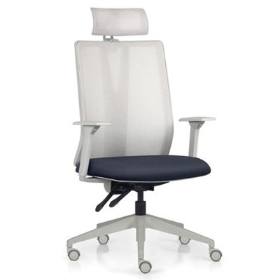 Cadeira Escritório Giratória Presidente Flow F02 Base Cinza Sintético Azul - Lyam Decor