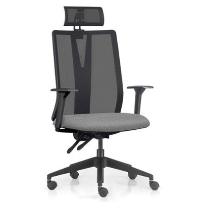 Cadeira Escritório Giratória Presidente Flow F02 Base Preta Linho Cinza Escuro - Lyam Decor