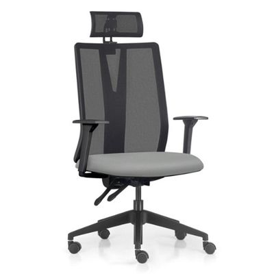 Cadeira Escritório Giratória Presidente Flow F02 Base Preta Sintético Cinza - Lyam Decor