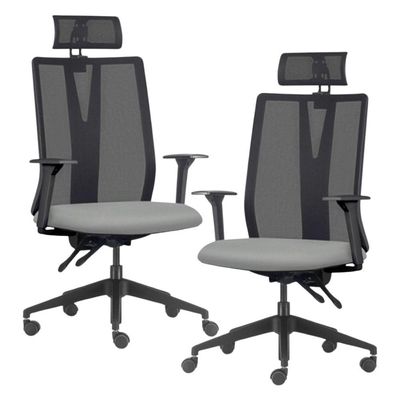 Cadeira Escritório Giratória Presidente Flow F02 Base Preta Sintético Cinza - Lyam Decor