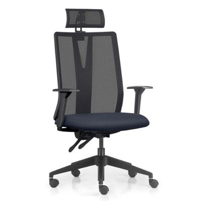 Cadeira Escritório Giratória Presidente Flow F02 Base Preta Sintético Azul - Lyam Decor
