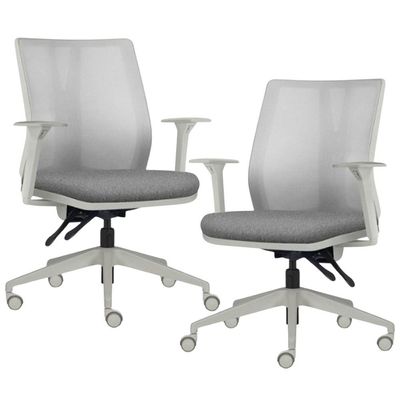Kit 2 Cadeiras de Escritório Giratória Diretor Flow F02 Base Cinza Linho Cinza Escuro - Lyam Decor
