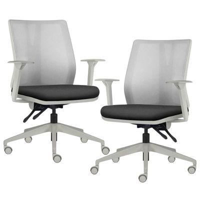 Kit 2 Cadeiras de Escritório Giratória Diretor Flow F02 Base Cinza Sintético Preto - Lyam Decor