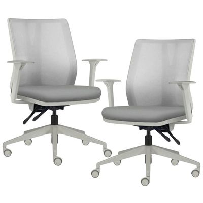 Kit 2 Cadeiras de Escritório Giratória Diretor Flow F02 Base Cinza Sintético Cinza - Lyam Decor
