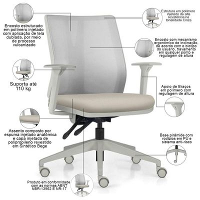 Kit 2 Cadeiras de Escritório Giratória Diretor Flow F02 Base Cinza Sintético Bege - Lyam Decor