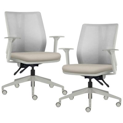 Kit 2 Cadeiras de Escritório Giratória Diretor Flow F02 Base Cinza Sintético Bege - Lyam Decor
