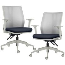 Kit 2 Cadeiras de Escritório Giratória Diretor Flow F02 Base Cinza Sintético Azul - Lyam Decor
