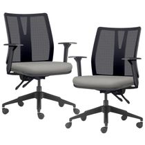Kit 2 Cadeiras de Escritório Giratória Diretor Flow F02 Base Preta Crepe Cinza - Lyam Decor