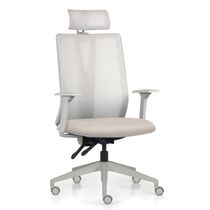 Kit 2 Cadeiras Escritório Giratória Presidente Flow F02 Base Cinza Linho Bege Claro - Lyam Decor