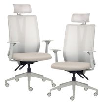 Kit 2 Cadeiras Escritório Giratória Presidente Flow F02 Base Cinza Linho Bege Claro - Lyam Decor
