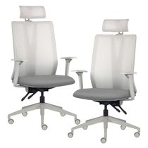 Kit 2 Cadeiras Escritório Giratória Presidente Flow F02 Base Cinza Linho Cinza Escuro - Lyam Decor