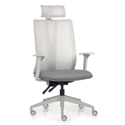 Kit 2 Cadeiras Escritório Giratória Presidente Flow F02 Base Cinza Linho Cinza Escuro - Lyam Decor