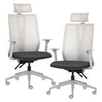 Kit 2 Cadeiras Escritório Giratória Presidente Flow F02 Base Cinza Sintético Preto - Lyam Decor