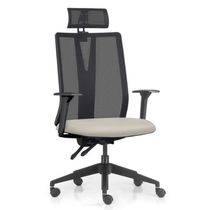 Kit 2 Cadeiras Escritório Giratória Presidente Flow F02 Base Preta Sintético Bege - Lyam Decor