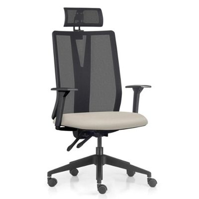 Kit 2 Cadeiras Escritório Giratória Presidente Flow F02 Base Preta Sintético Bege - Lyam Decor