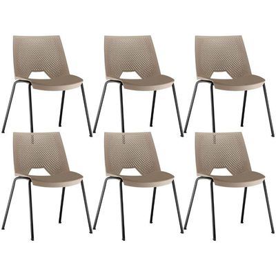 Kit 06 Cadeiras Empilhável Fixa Liked F02 Base Aço Preto Nude - Lyam Decor