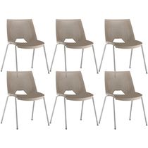 Kit 06 Cadeiras Empilhável Fixa Liked F02 Base Aço Cinza Nude - Lyam Decor