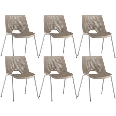 Kit 06 Cadeiras Empilhável Fixa Liked F02 Base Aço Cinza Nude - Lyam Decor