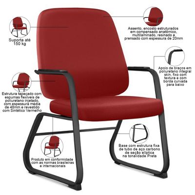 Cadeira Executiva Diretor Base Fixa Hub F02 Sintético Vermelho - Lyam Decor