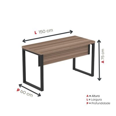 Mesa Escritório 1500x600x750mm M150-60pe40tub Walnut-preto