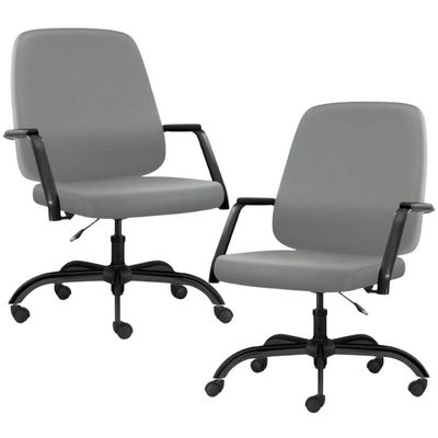 Kit 02 Cadeiras Executiva Diretor Base Giratória Hub F02 Sintético Cinza - Lyam Decor