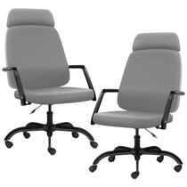 Kit 02 Cadeiras de Escritório Giratória com Apoio de Cabeça Hub F02 Sintético Cinza - Lyam Decor