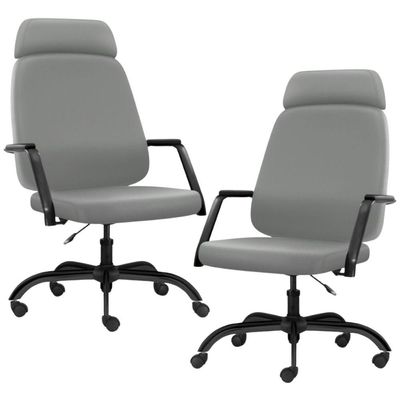 Kit 02 Cadeiras de Escritório Giratória com Apoio de Cabeça Hub F02 Sintético Cinza - Lyam Decor