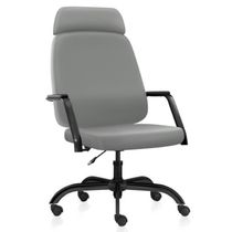 Kit 02 Cadeiras de Escritório Giratória com Apoio de Cabeça Hub F02 Sintético Cinza - Lyam Decor