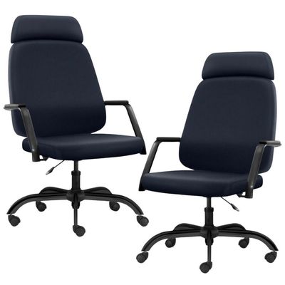 Kit 02 Cadeiras de Escritório Giratória com Apoio de Cabeça Hub F02 Sintético Azul - Lyam Decor