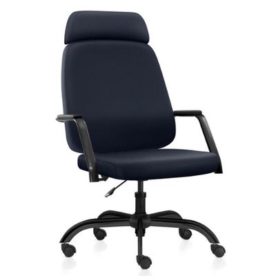Kit 02 Cadeiras de Escritório Giratória com Apoio de Cabeça Hub F02 Sintético Azul - Lyam Decor