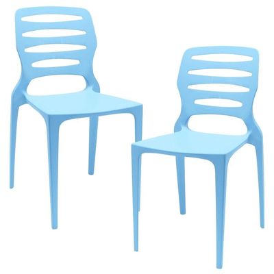 Kit 02 Cadeiras Para Cozinha Área Gourmet Jardim Empilhável Larsen P03 Azul Celeste - Lyam Decor