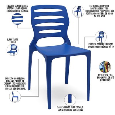 Kit 02 Cadeiras Para Cozinha Área Gourmet Jardim Empilhável Larsen P03 Azul - Lyam Decor