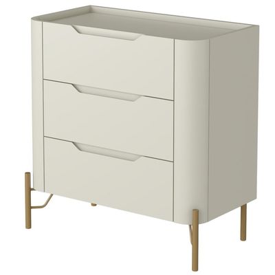 Mesa De Cabeceira Orgânica 3 Gavetas Pés Industrial Dourado Bliss I03 Luna - Lyam Decor