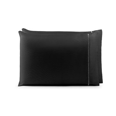 Par de Fronhas 70cm x 50cm 2 Peças Laura  Toque Percal 400 Fios 100% Poliéster - Preto