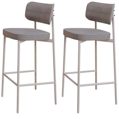 Kit 02 Banquetas Alta Bar Cozinha Sala De Jantar Aço Branco Kaira C01 Linho Cinza - Lyam Decor