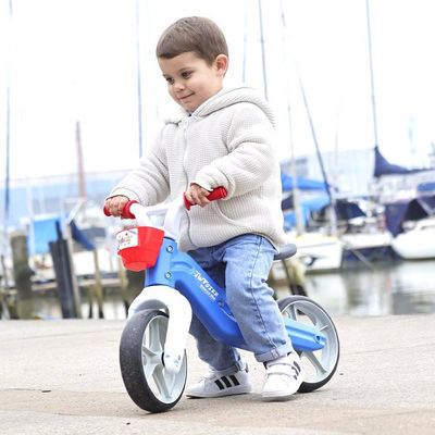 Bicicleta Azul Infantil Sem Pedal Banco Ajustável e Cestinha
