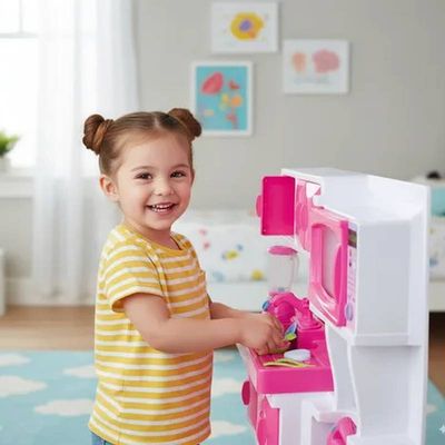 Cozinha Infantil Rosa com Pia Armário e Vários Acessórios