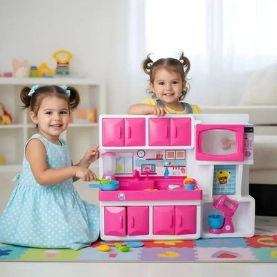 Cozinha Infantil Rosa com Pia Armário e Vários Acessórios