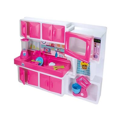Cozinha Infantil Rosa com Pia Armário e Vários Acessórios