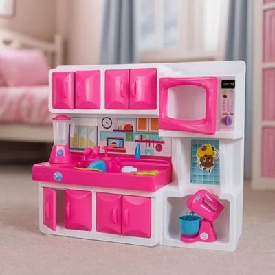 Cozinha Infantil Rosa com Pia Armário e Vários Acessórios