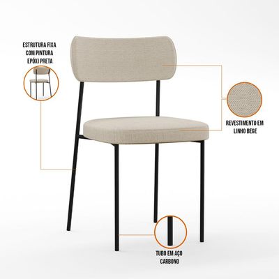 Mesa De Jantar Capri 160cm Off White Nature Com 6 Cadeiras Melina B05 Linho Bege - Lyam Decor