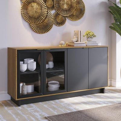 Kit Aparador Para Sala De Estar Áustria Com Mesa De Centro Delta C04 Preto Noce Milano - Lyam Decor