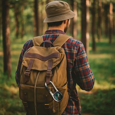 Chaveiro Bússola Compacta Prateada – Ferramenta de Sobrevivência para Camping, Trilha e Aventura