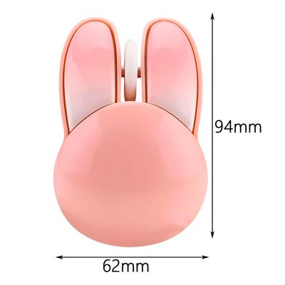 Mouse Sem Fio Rosa Orelhas de Coelho 2.4GHz Ergonômico 1200 DPI