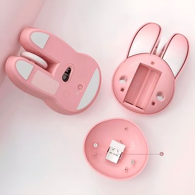 Mouse Sem Fio Rosa Orelhas de Coelho 2.4GHz Ergonômico 1200 DPI